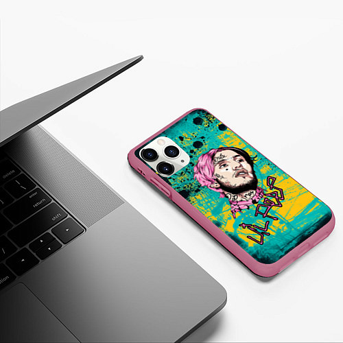 Чехол iPhone 11 Pro матовый Lil Peep / 3D-Малиновый – фото 3