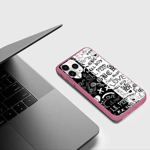 Чехол iPhone 11 Pro матовый LIL PEEP LOGOBOMBING / 3D-Малиновый – фото 3