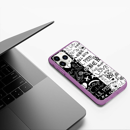 Чехол iPhone 11 Pro матовый LIL PEEP LOGOBOMBING / 3D-Фиолетовый – фото 3