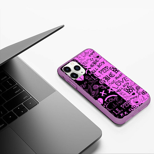 Чехол iPhone 11 Pro матовый LIL PEEP LOGOBOMBING / 3D-Фиолетовый – фото 3