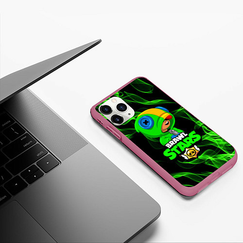 Чехол iPhone 11 Pro матовый BRAWL STARS LEON / 3D-Малиновый – фото 3