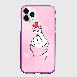 Чехол iPhone 11 Pro матовый Сердечко пальцами, цвет: 3D-фиолетовый
