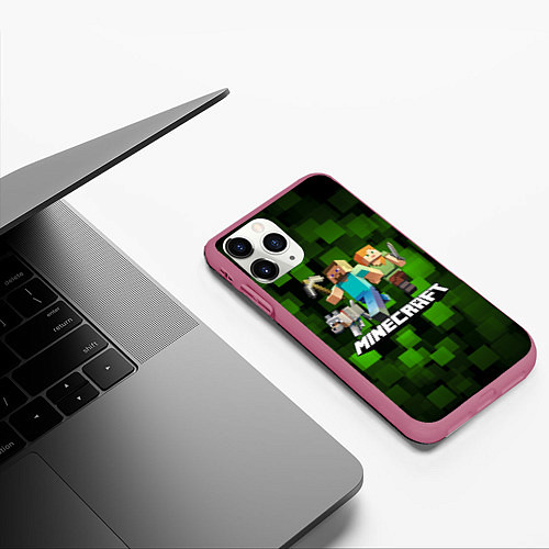Чехол iPhone 11 Pro матовый Minecraft Майнкрафт / 3D-Малиновый – фото 3