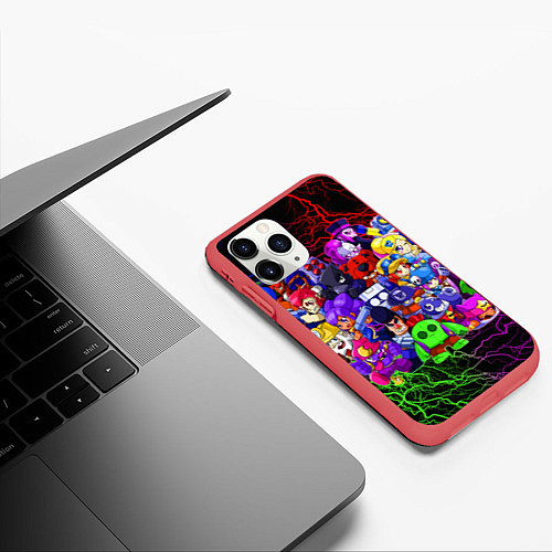 Чехол iPhone 11 Pro матовый BRAWL STARS ALL BRAWLERS / 3D-Красный – фото 3