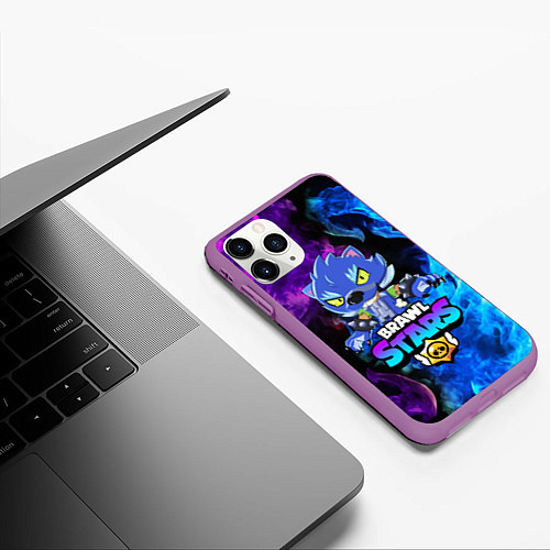 Чехол iPhone 11 Pro матовый BRAWL STARS LEON / 3D-Фиолетовый – фото 3
