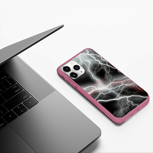 Чехол iPhone 11 Pro матовый Молния / 3D-Малиновый – фото 3