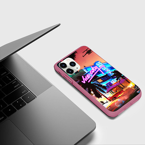 Чехол iPhone 11 Pro матовый GTA: VICE CITY / 3D-Малиновый – фото 3