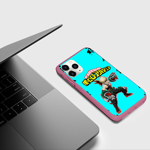 Чехол iPhone 11 Pro матовый MY HERO ACADEMIA на синем / 3D-Малиновый – фото 3