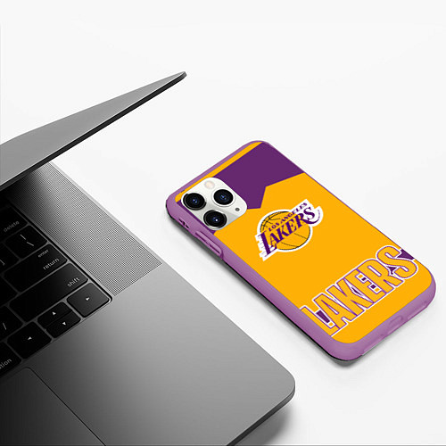 Чехол iPhone 11 Pro матовый Los Angeles Lakers / 3D-Фиолетовый – фото 3