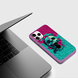 Чехол iPhone 11 Pro матовый Неоновый череп, цвет: 3D-фиолетовый — фото 2