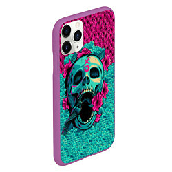 Чехол iPhone 11 Pro матовый Неоновый череп, цвет: 3D-фиолетовый — фото 2