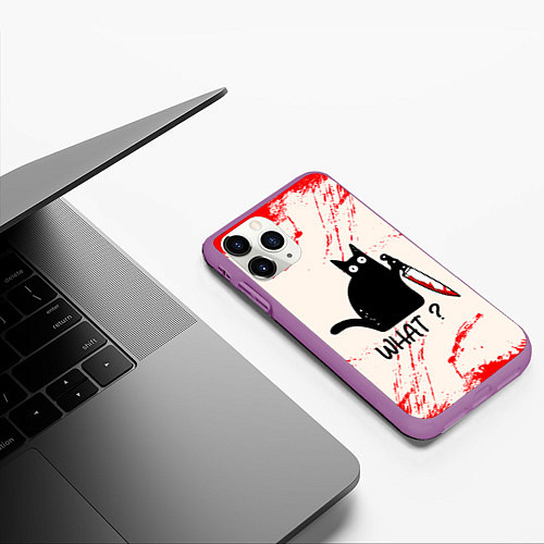 Чехол iPhone 11 Pro матовый What cat / 3D-Фиолетовый – фото 3