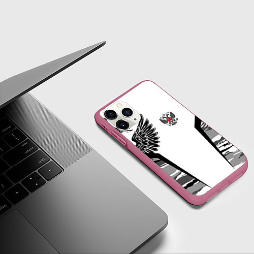Чехол iPhone 11 Pro матовый Камуфляж Россия / 3D-Малиновый – фото 3
