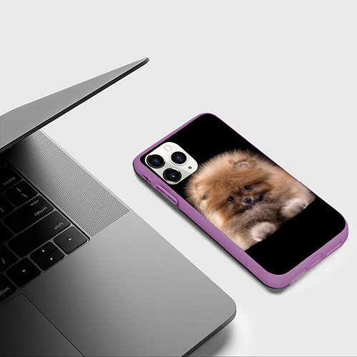 Чехол iPhone 11 Pro матовый Рыжий Шпиц / 3D-Фиолетовый – фото 3