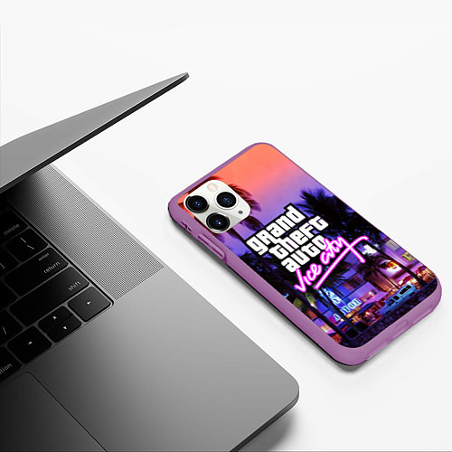 Чехол iPhone 11 Pro матовый Grand Theft Auto Vice City / 3D-Фиолетовый – фото 3