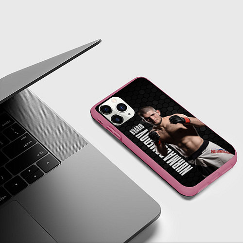 Чехол iPhone 11 Pro матовый Хабиб Нурмагомедов / 3D-Малиновый – фото 3