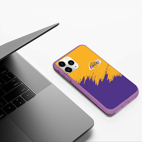 Чехол iPhone 11 Pro матовый LA LAKERS / 3D-Фиолетовый – фото 3