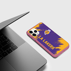 Чехол iPhone 11 Pro матовый LA LAKERS, цвет: 3D-малиновый — фото 2