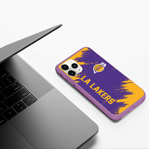 Чехол iPhone 11 Pro матовый LA LAKERS / 3D-Фиолетовый – фото 3