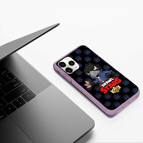 Чехол iPhone 11 Pro матовый BRAWL STARS CROW / 3D-Сиреневый – фото 3