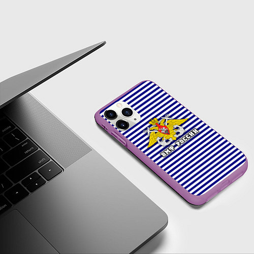 Чехол iPhone 11 Pro матовый Тельняшка ВМФ / 3D-Фиолетовый – фото 3