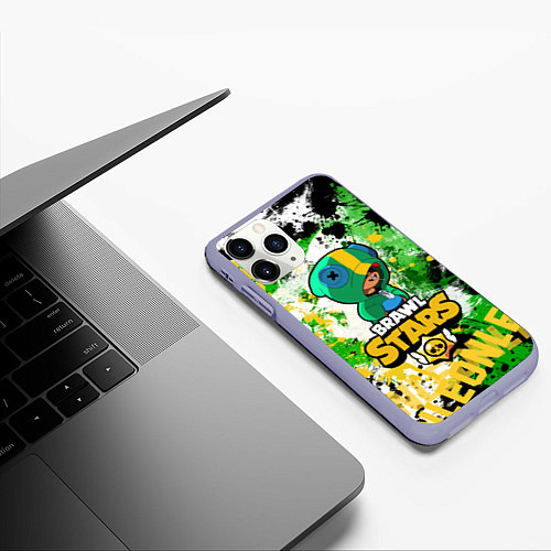 Чехол iPhone 11 Pro матовый Brawl Stars Leon / 3D-Светло-сиреневый – фото 3