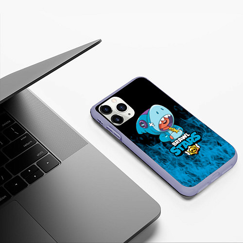 Чехол iPhone 11 Pro матовый Brawl stars leon shark / 3D-Светло-сиреневый – фото 3