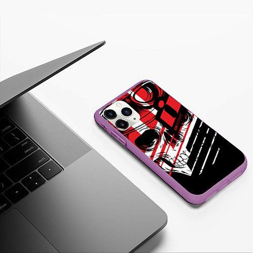 Чехол iPhone 11 Pro матовый Череп Icon красный / 3D-Фиолетовый – фото 3