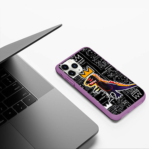 Чехол iPhone 11 Pro матовый Динозавр в короне от Баския / 3D-Фиолетовый – фото 3