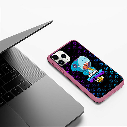 Чехол iPhone 11 Pro матовый Brawl stars leon shark / 3D-Малиновый – фото 3