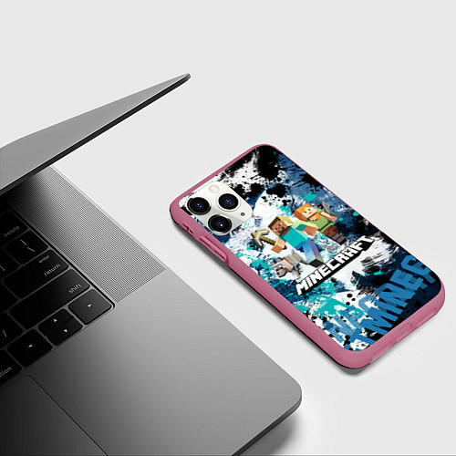 Чехол iPhone 11 Pro матовый Minecraft Майнкрафт / 3D-Малиновый – фото 3