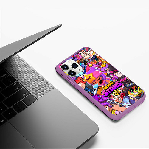 Чехол iPhone 11 Pro матовый BRAWL STARS SANDY / 3D-Фиолетовый – фото 3