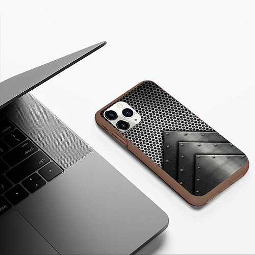 Чехол iPhone 11 Pro матовый Броня металлическая / 3D-Коричневый – фото 3