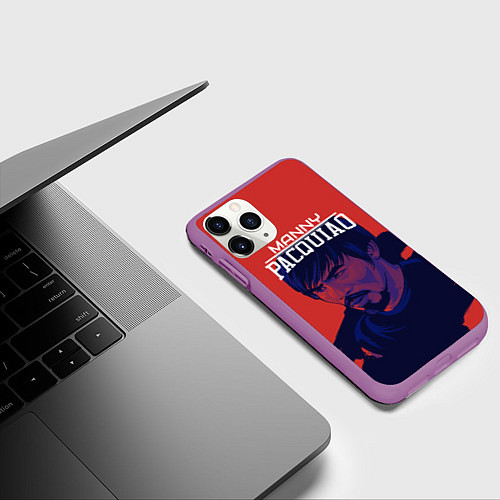 Чехол iPhone 11 Pro матовый Manny Pacquiao / 3D-Фиолетовый – фото 3