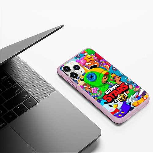 Чехол iPhone 11 Pro матовый BRAWL STARS LEON / 3D-Розовый – фото 3