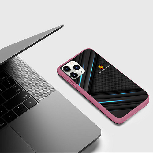 Чехол iPhone 11 Pro матовый PORSCHE / 3D-Малиновый – фото 3