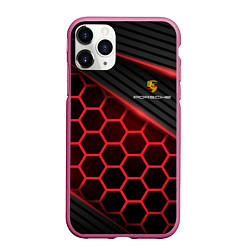 Чехол iPhone 11 Pro матовый PORSCHE, цвет: 3D-малиновый