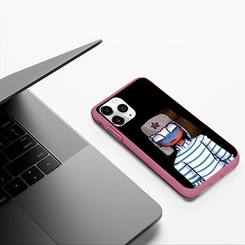 Чехол iPhone 11 Pro матовый CountryHumans - Россия / 3D-Малиновый – фото 3