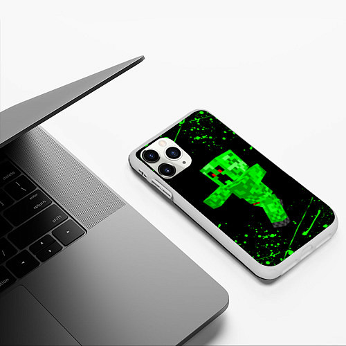 Чехол iPhone 11 Pro матовый MINECRAFT CREEPER / 3D-Белый – фото 3