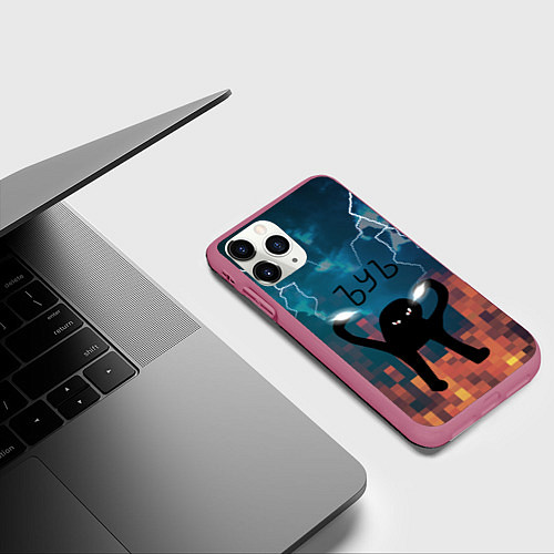 Чехол iPhone 11 Pro матовый ЪУЪ Молнии / 3D-Малиновый – фото 3