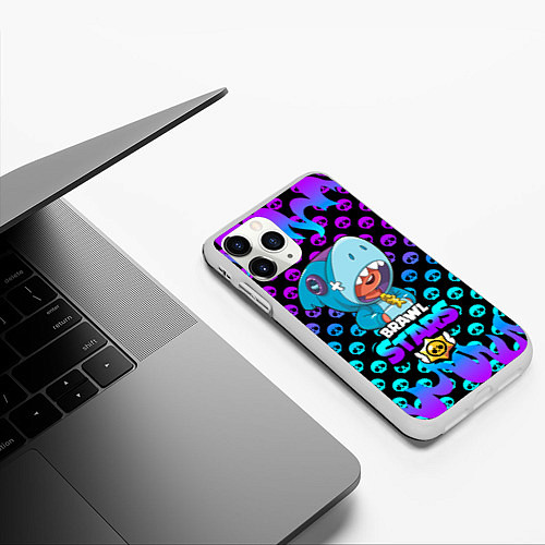 Чехол iPhone 11 Pro матовый Brawl stars leon shark / 3D-Белый – фото 3