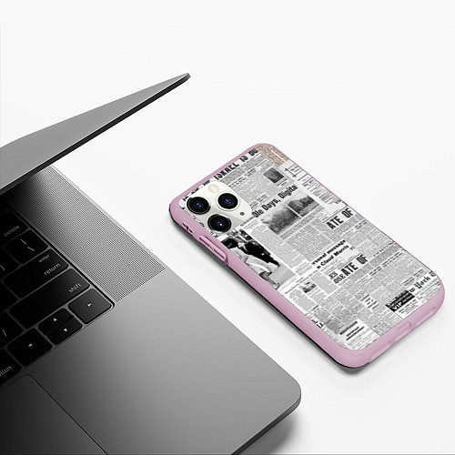 Чехол iPhone 11 Pro матовый Газета Newspaper / 3D-Розовый – фото 3