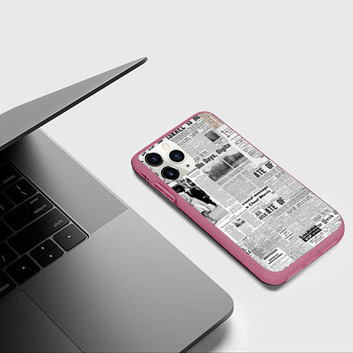 Чехол iPhone 11 Pro матовый Газета Newspaper / 3D-Малиновый – фото 3