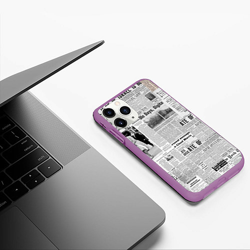 Чехол iPhone 11 Pro матовый Газета Newspaper / 3D-Фиолетовый – фото 3