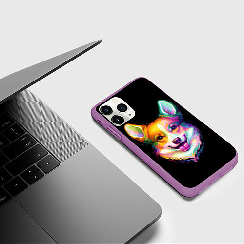 Чехол iPhone 11 Pro матовый Корги / 3D-Фиолетовый – фото 3