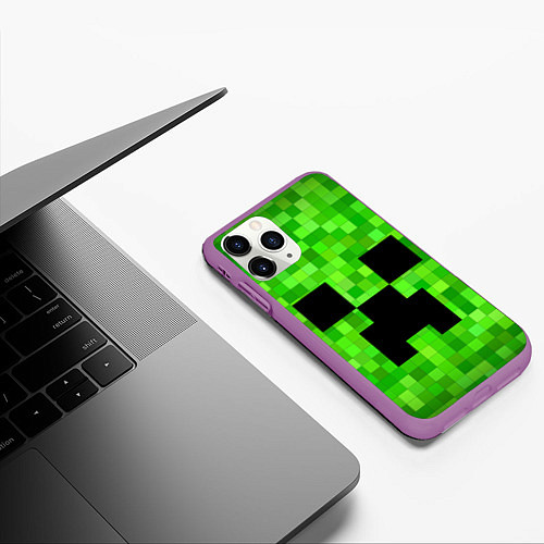 Чехол iPhone 11 Pro матовый MINECRAFT / 3D-Фиолетовый – фото 3