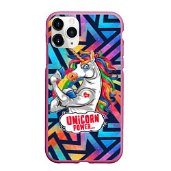 Чехол iPhone 11 Pro матовый Unicorn Power Единорог, цвет: 3D-малиновый