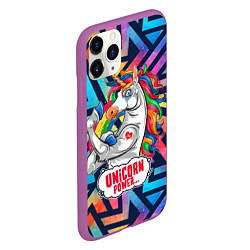 Чехол iPhone 11 Pro матовый Unicorn Power Единорог, цвет: 3D-фиолетовый — фото 2