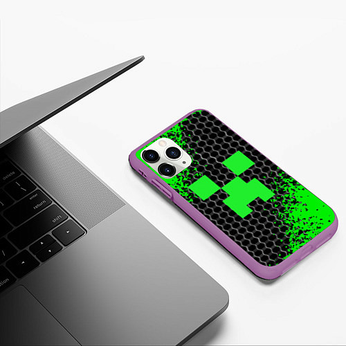 Чехол iPhone 11 Pro матовый MINECRAFT / 3D-Фиолетовый – фото 3