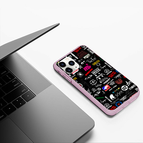 Чехол iPhone 11 Pro матовый ЛОГОТИПЫ РОК ГРУПП / 3D-Розовый – фото 3
